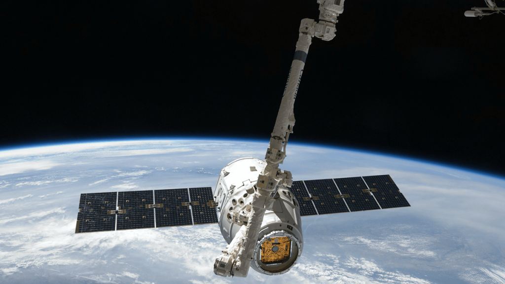 deltaVision modular fluid-transfer system connecting two spacecraft for orbital refuelling.